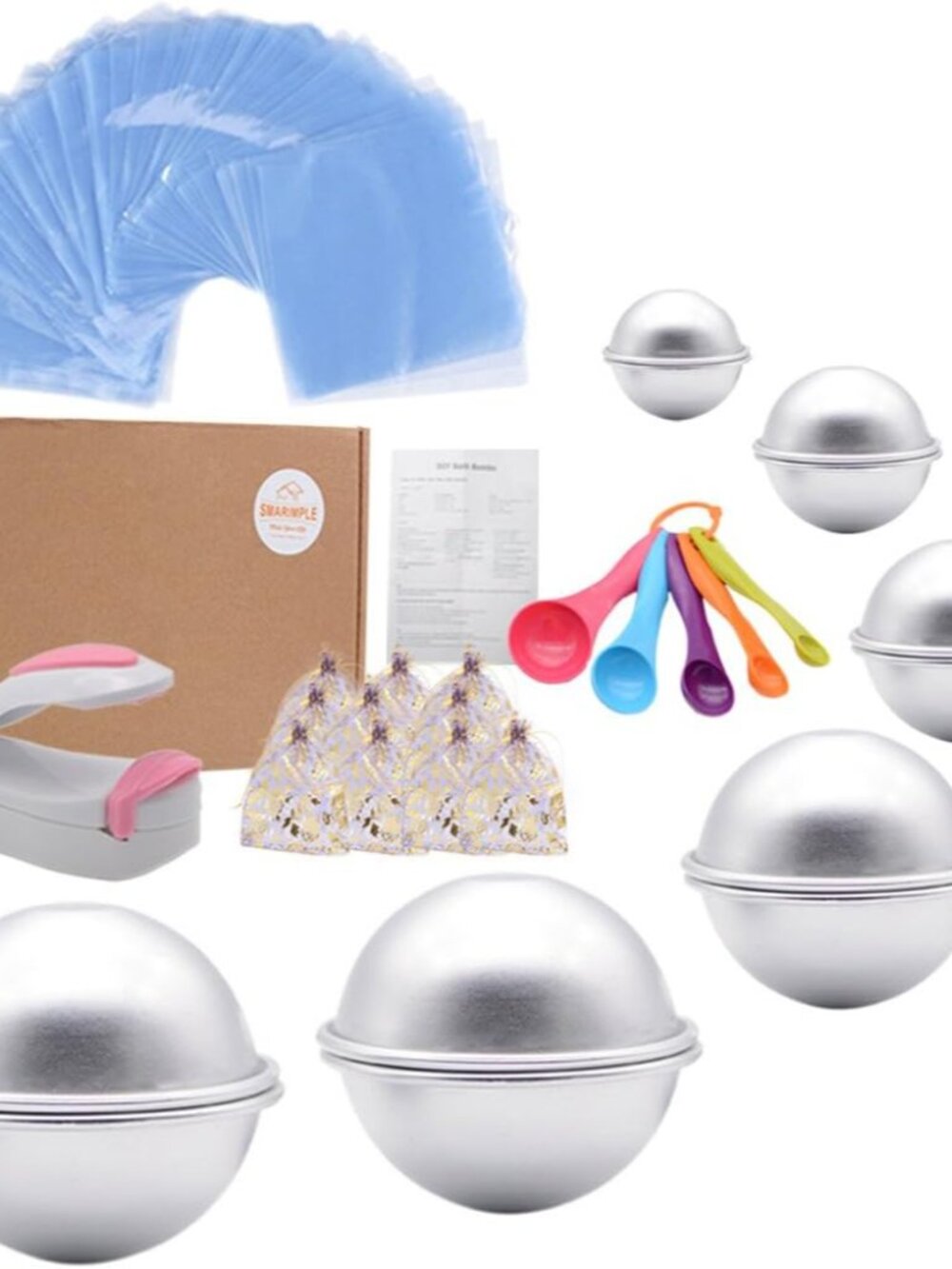 Bath Bomb Mold Set 228 Pieces - 200 Packs Shrink Wrap Bags,12 Pieces of DIY Meta
